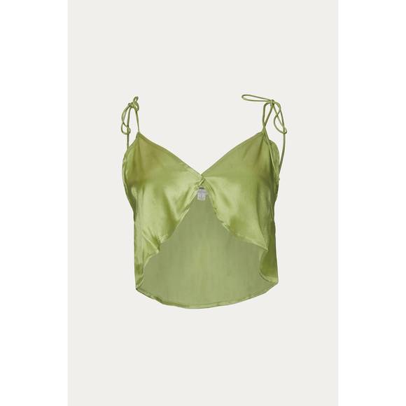 NEW ENDLESS BLU. cropped satin split-front camisole in lime - Picture 2 of 3